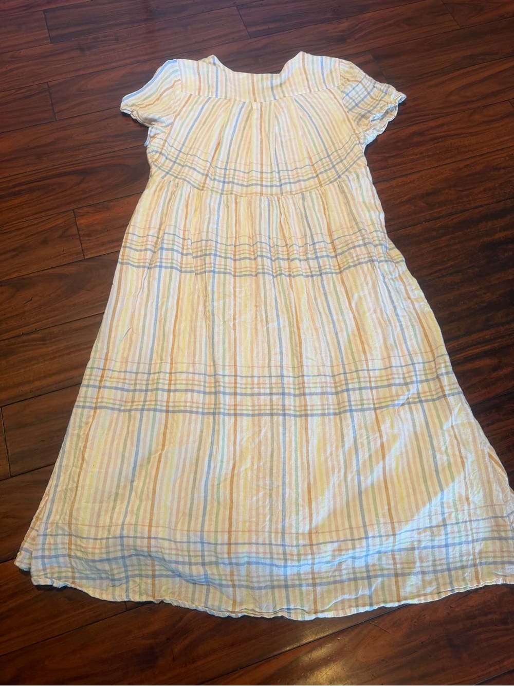 Madewell Cream Midi Dress with Pastel Blue & Pale Pink Plaid - Picture 8 of 13